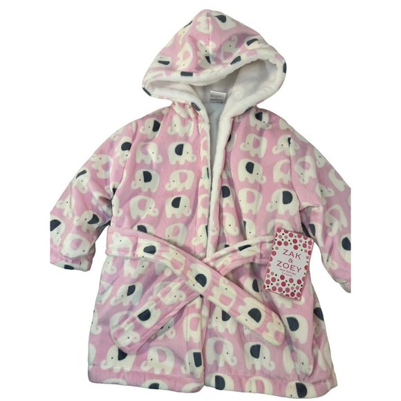 Zak & Zoey Plush Robe with Hood 0-9 Month Pink Elephants Brand New - Picture 8 of 10